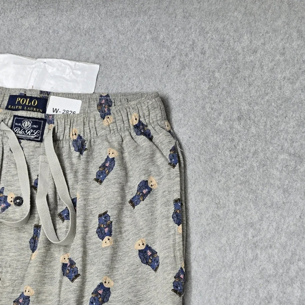Polo Ralph Lauren Men Sleepwear S Gray Pants Graphic Sweatpants Polo Bear‎ AOP